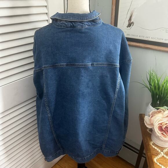 TERRA SKY Womens Jacket 3X Denim Oversized Stretch Distressed Pockets Casual - Picture 6 of 14